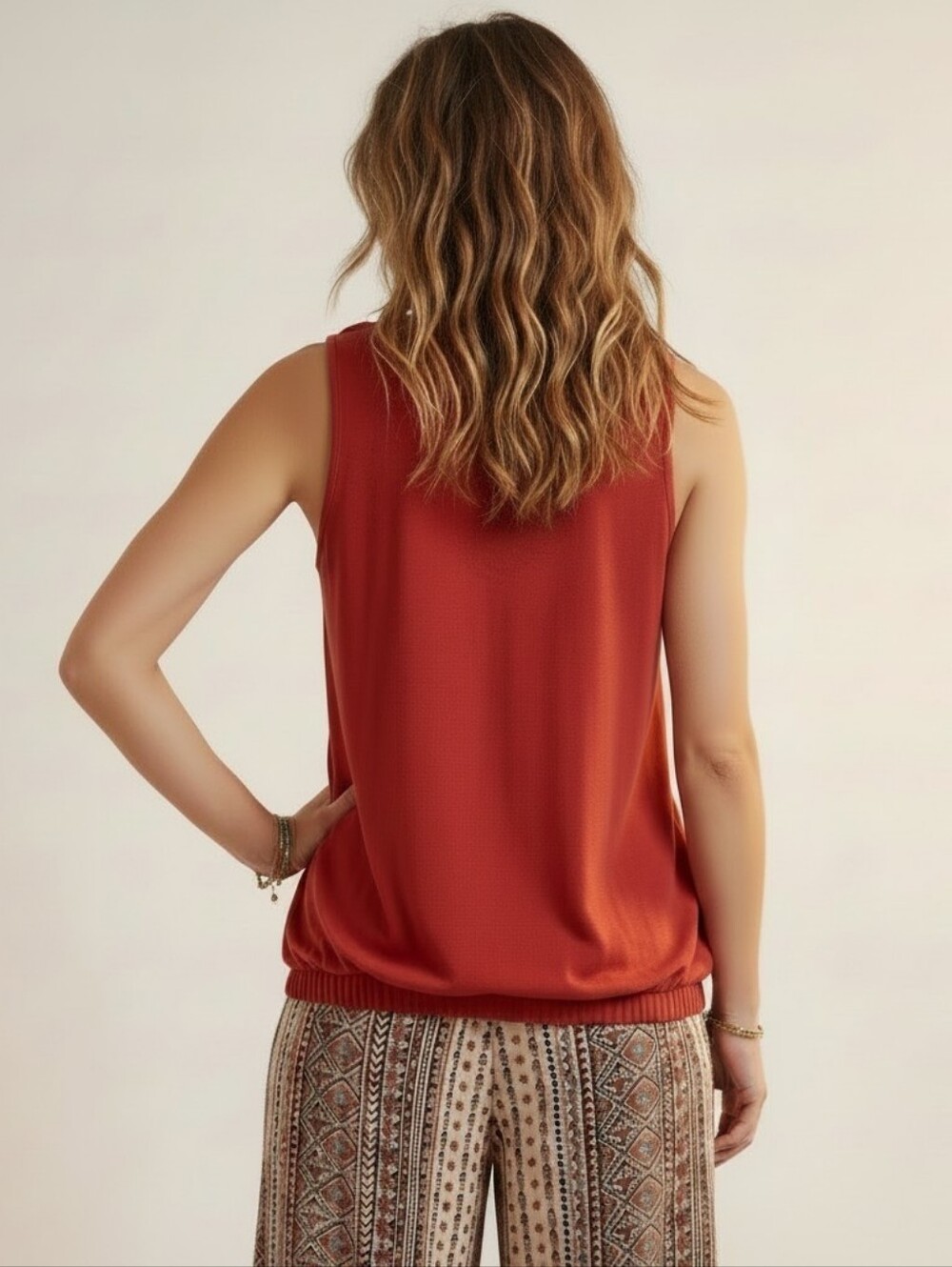 100% Modal The Limited Sleeveless Red Boho Top With Pockets, Elastic Hem, EUC XS - Picture 5 of 16
